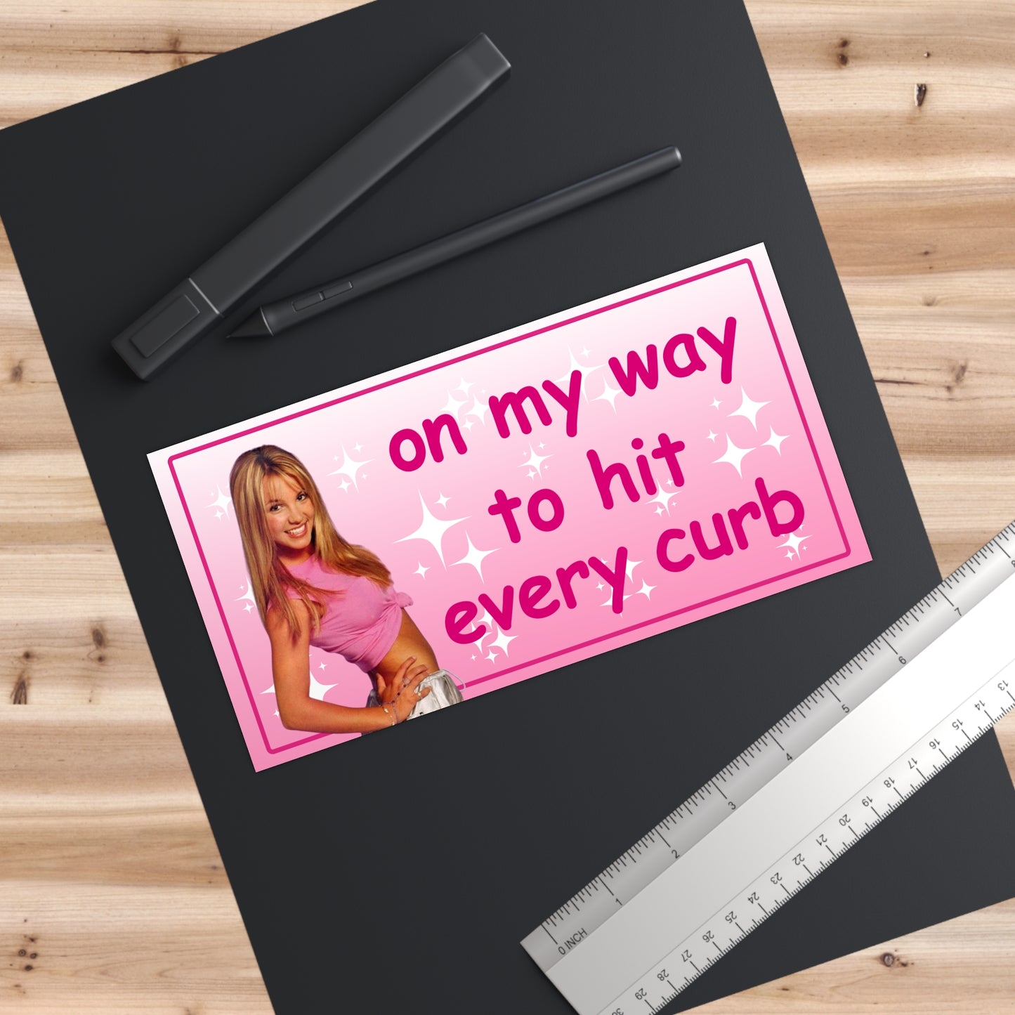 Funny Bumper Sticker – 'On My Way to Hit Every Curb' - Waterproof