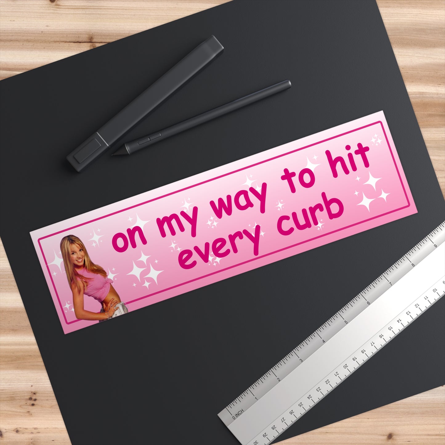 Funny Bumper Sticker – 'On My Way to Hit Every Curb' - Waterproof